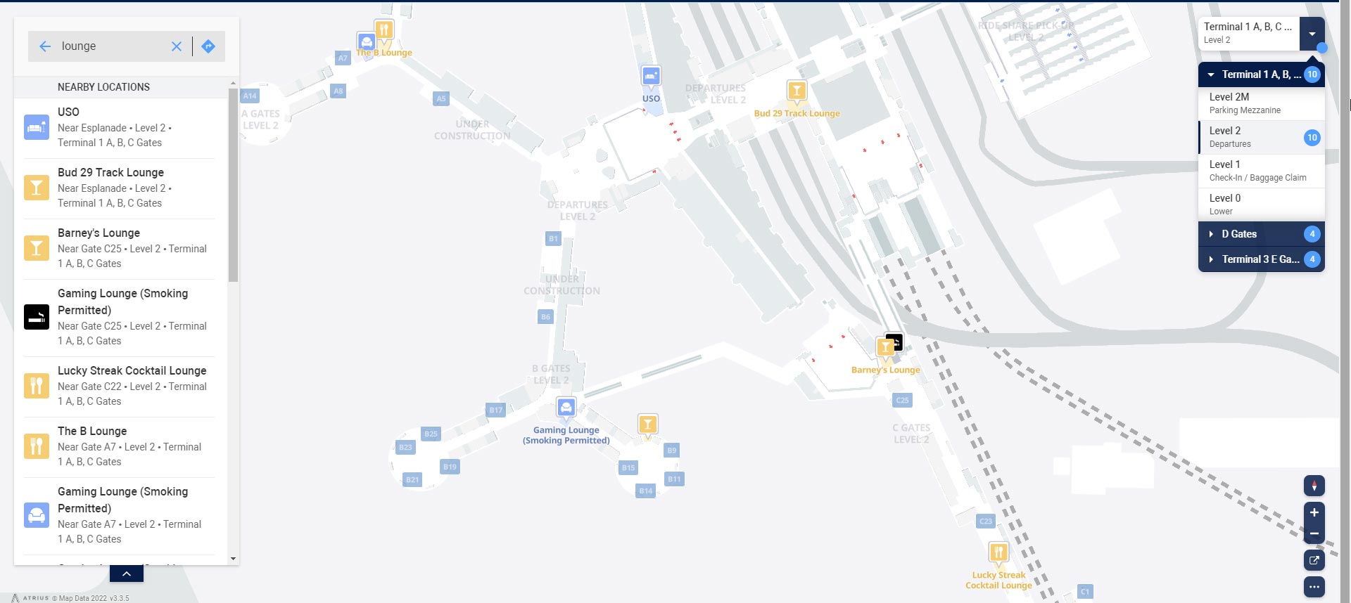 Las Vegas Airport VIP lounges at terminal 1 map